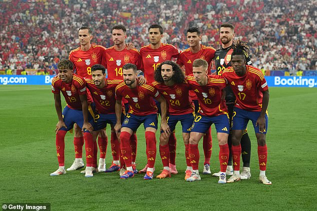 The Spanish team pictured on Tuesday evening ahead of their 2-1 semi-final victory over France