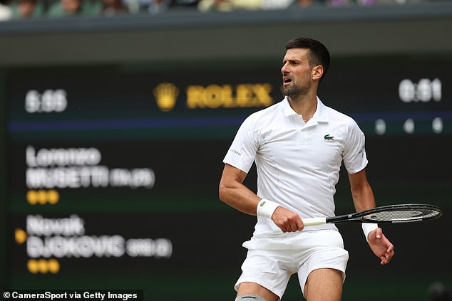 Djokovic pictured during his semi-final victory over Italian Lorenzo Musetti earlier this week