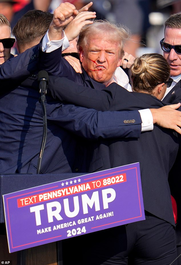 Trump seen immediately after Saturday's shooting at his rally in Butler, Pennsylvania