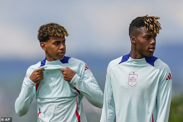 Meanwhile, Lamine Yamal (left) and Nico Williams (right) shone on the wings for Spain