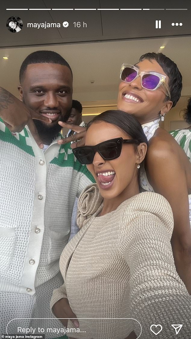 Later, Maya rubbed shoulders with rapper Headie One and another female friend as the trio flashed their best grins for a selfie