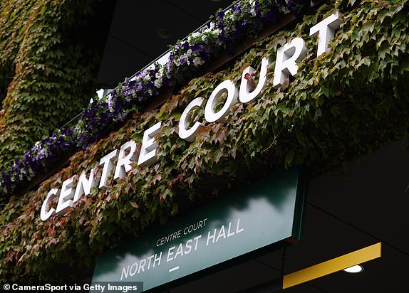 LONDON, ENGLAND - JULY 13: Centre Court sign during day thirteen of The Championships Wimbledon 2024 at the All England Lawn Tennis and Croquet Club on July 13, 2024 in London, England. (Photo by Rob Newell - CameraSport via Getty Images)