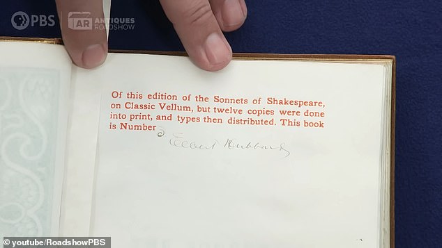 The book in question was an 1899 Roycroft Press edition of 'The Sonnets of Shakespeare'