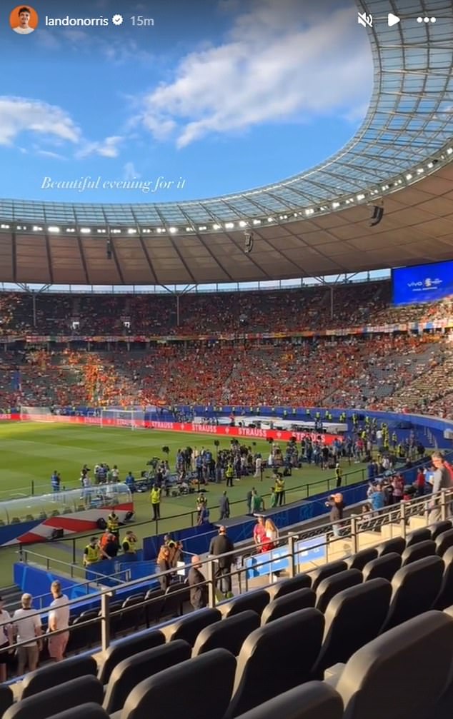 Russell's Formula 1 rival Lando Norris also took a photo at the Olympiastadion