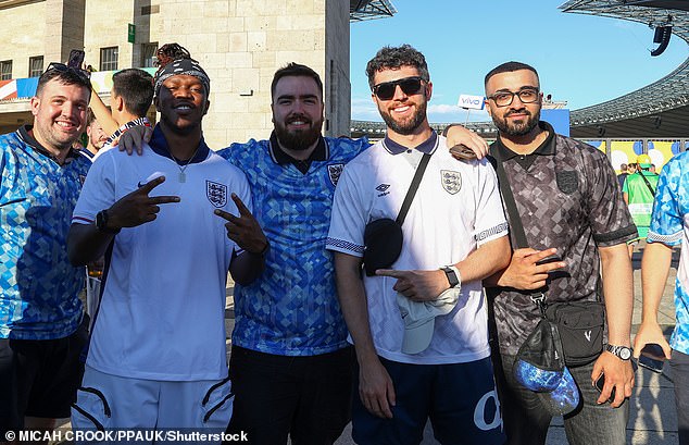 KSI (second from left) and friends, including Sidemen colleague Zerkaa (second from right), arrive at the Olympiastadion for the big match