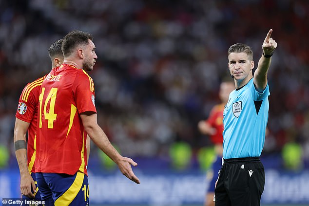 Referee Francois Letexier waved away the protests from Laporte and his Spanish teammates