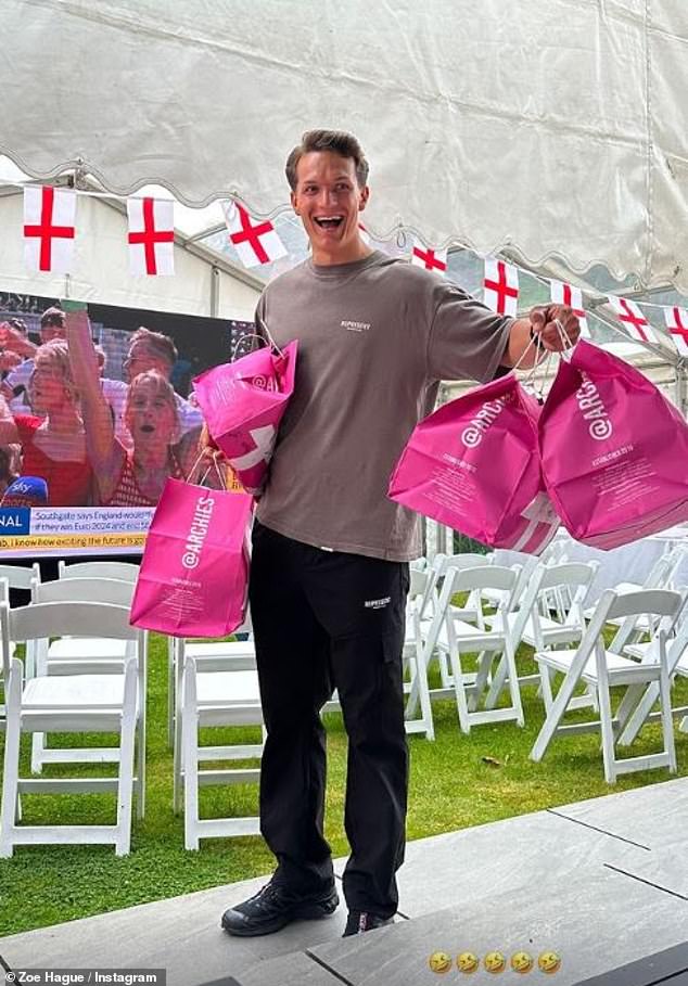 Molly-Mae and Zoe documented their Euros party on social media, sharing photos of the flags and pennants (pictured is Zoe's husband Danny)