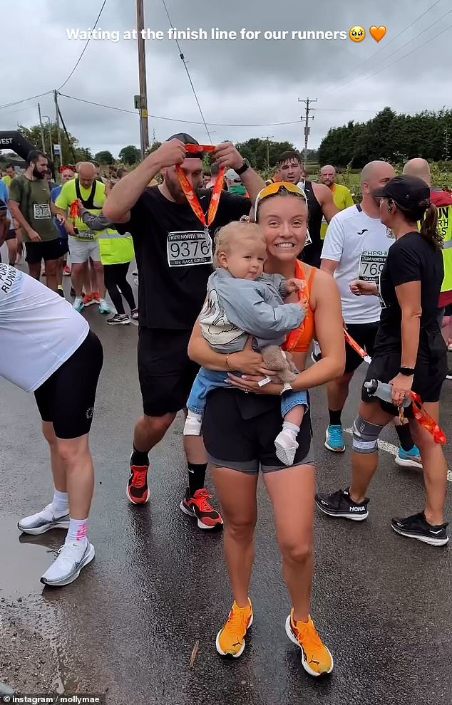 Molly-Mae waited on the sidelines with Bambi until fiancé Tommy, Zoe and Danny reached the finish line