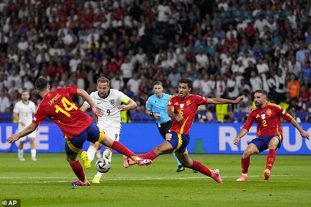 Rodri appears to have sustained the injury when he attempted to block Harry Kane's (No. 9) shot