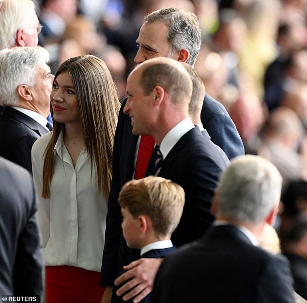 The royal foursome shook hands as they met in the same viewing area, with Felipe and William chatting about the match unfolding before them