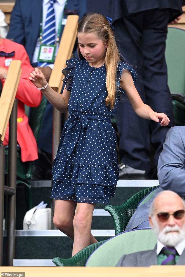 Kate and Williams' daughter Charlotte (a Guess Girls polka dot Mini Me, £70, wearing white ballerinas) was also in attendance at the men's final