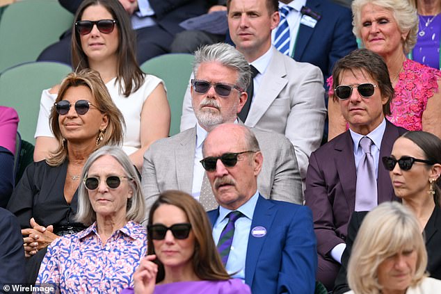 Lleyton and Bec looked very happy to be attending the final day of the world famous tennis championship, and were spotted alongside a host of A-list stars including Tom Cruise (right), Benedict Cumberbatch and Sophie Hunter