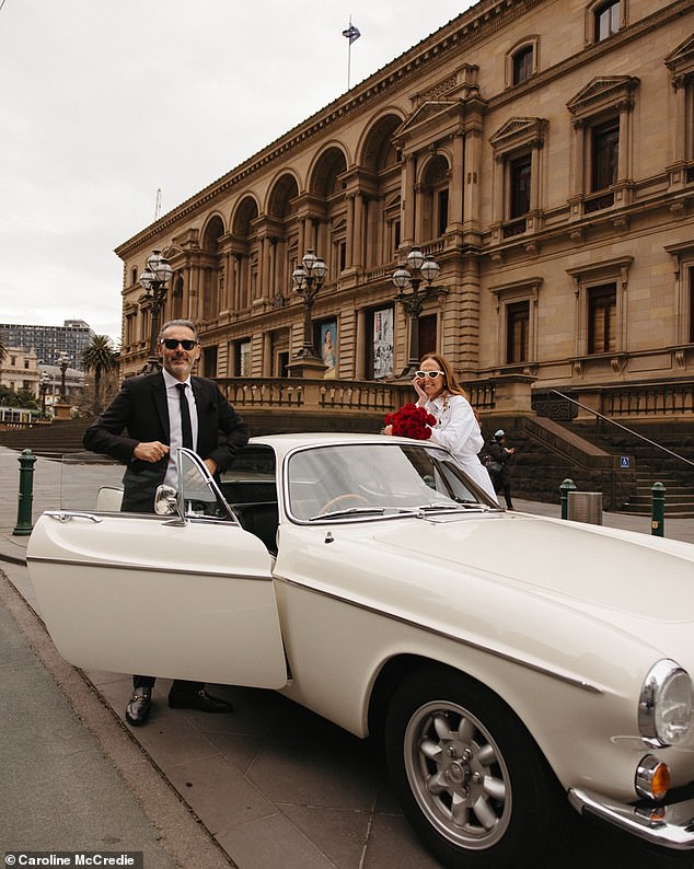 Tash shared insights into the big day in her Instagram caption: 'Our wedding day was inspired by photos from our parents' weddings in the late 60s. They always had the coolest cars on their wedding day so my amazing @volvocarau family and @lisaannpoulos found this incredible 1967 P1800 Volvo'