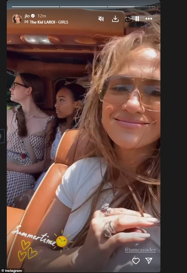 The Monster In Law actress shared a sweet video on her Instagram stories of herself and the 18-year-old in the car. In the clip, the On the Floor singer was sitting in the front seat with the sunroof down, holding her sparkling wedding ring and smiling for the camera