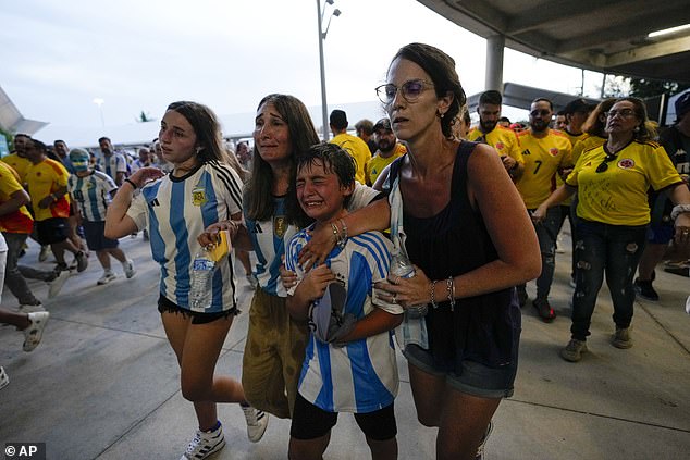 Argentine fans seen crying after successfully entering Hard Rock Stadium