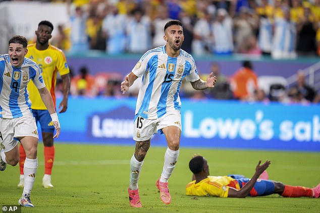 Argentine Nicolas Gonzalez reacts after a goal was disallowed