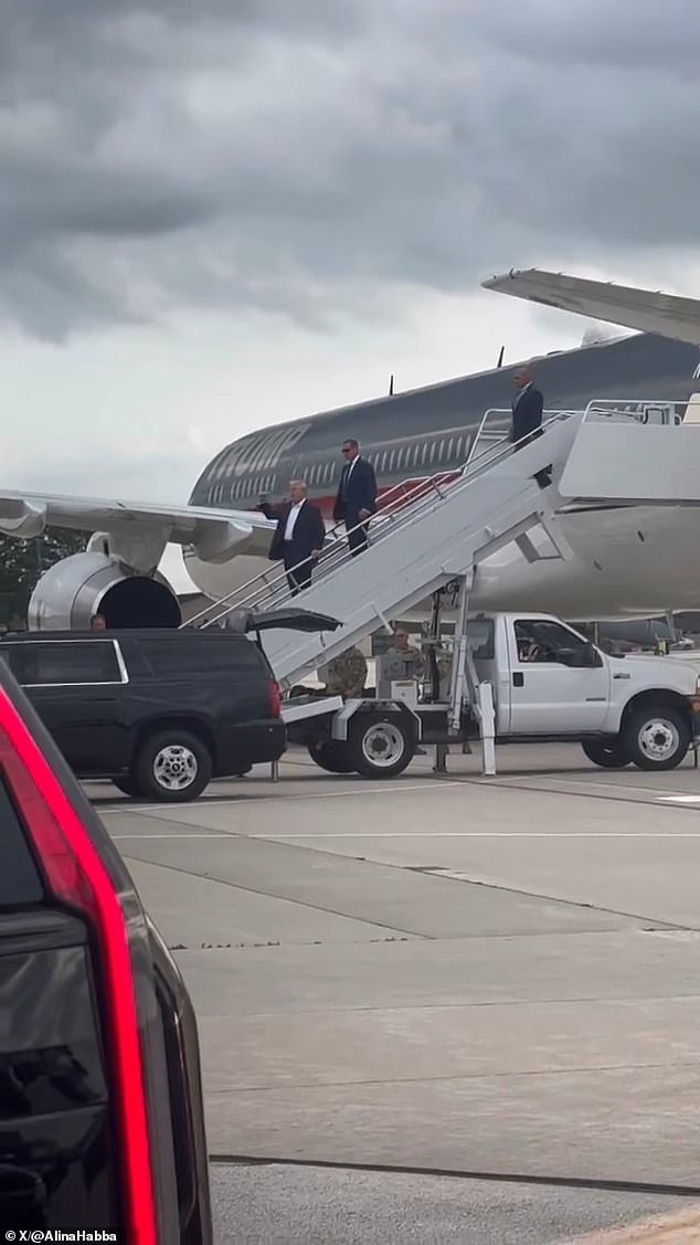 Trump gave another boost to his visit when he landed in Milwaukee