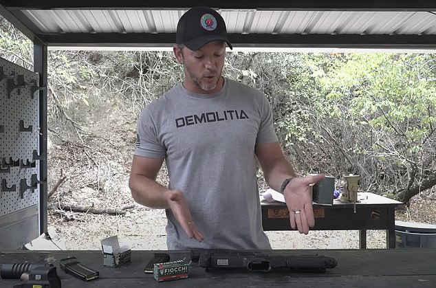 Matt Carriker, pictured, wearing the same T-shirt as the shooter. He runs the YouTube page Demolition Ranch, which has nearly 12 million subscribers.