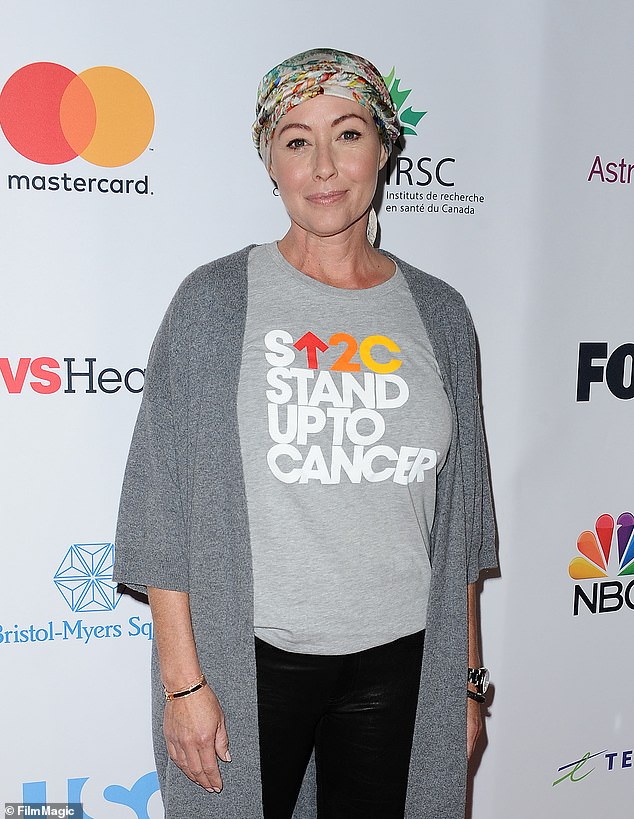 Doherty, who was first diagnosed with breast cancer in 2015, documented much of her life with cancer on Instagram; she is pictured at a Stand Up To Cancer event in 2016