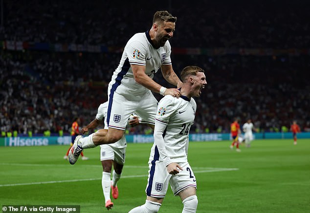 Cole Palmer (right) restored the Three Lions' equaliser in the 73rd minute with a devastating finish