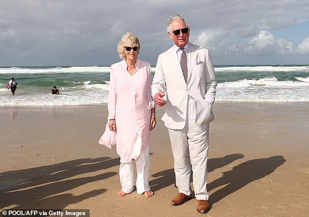 Charles and Camilla walk along Broadbeach in Gold Coast on April 5, 2018, where they attended the opening ceremony of the 2018 Gold Coast Commonwealth Games