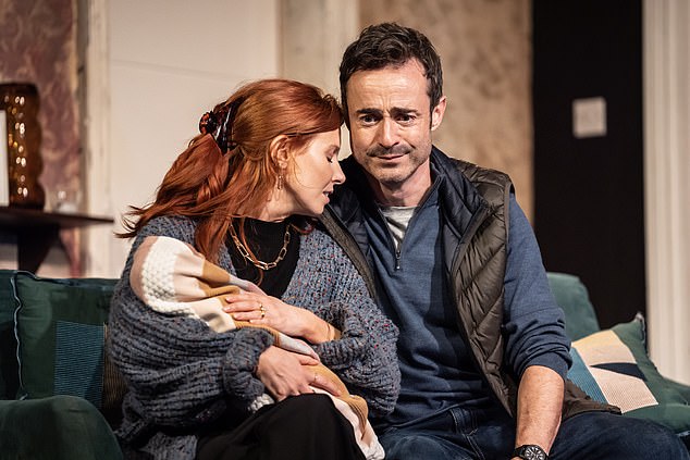 Former Holby City star Joe McFadden plays the role of Sam and in one of the production shots he can be seen holding Stacey in his arms.