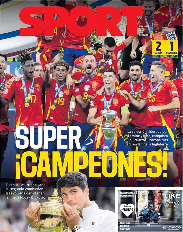 Sport praised the performances of both the Spanish football team and tennis star Carlos Alcaraz