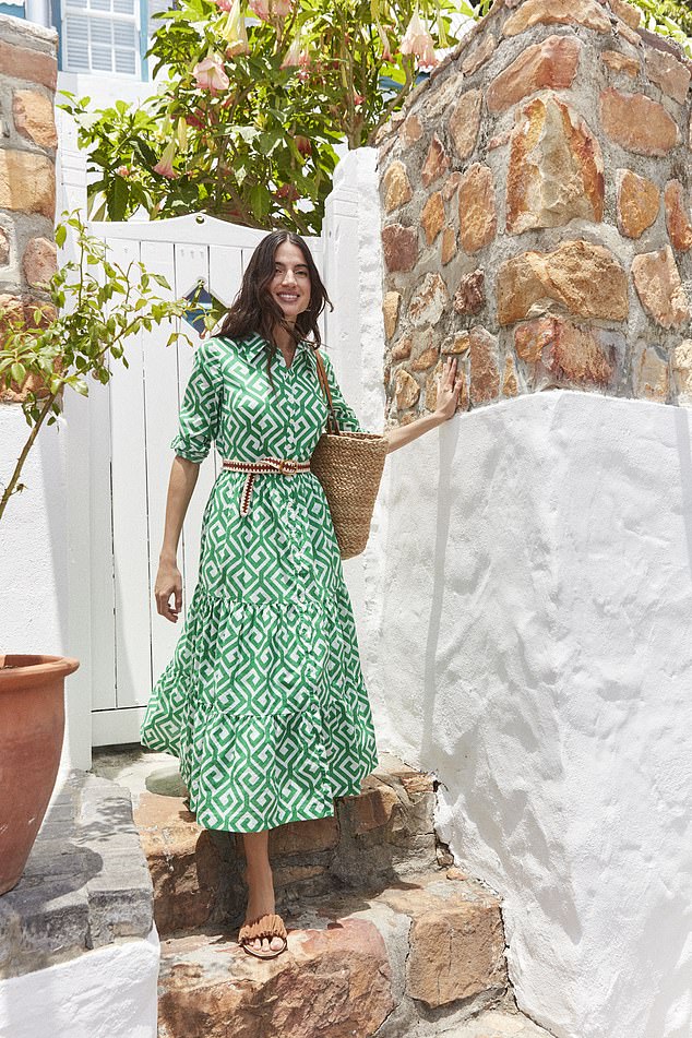 Opt for something graphic, like Boden's Flo cotton midi dress in a green and white maze print (£135, boden.co.uk)