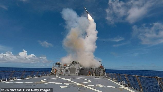 This U.S. Navy handout graphic, taken on Sept. 20, 2016, shows a Tomahawk missile being fired from the Arleigh Burke-class guided-missile destroyer USS Stethem.