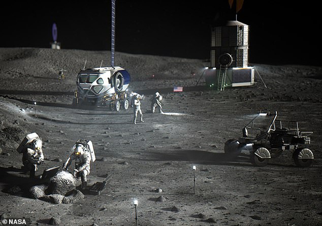 NASA hopes to develop a sustainable lunar exploration program starting in 2028. This artist's illustration shows what NASA's Artemis base camp might look like