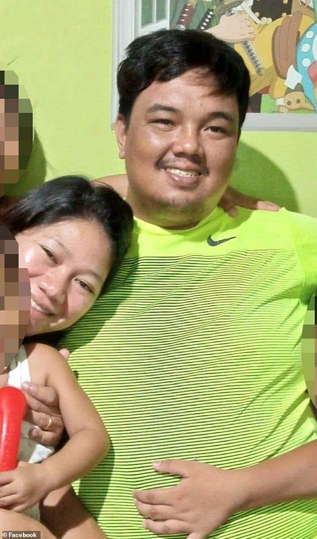 Mary Jane Cortez's husband, pictured with their children, has begged the attacker of his wife, mother and stepfather to turn himself in after the brutal murders