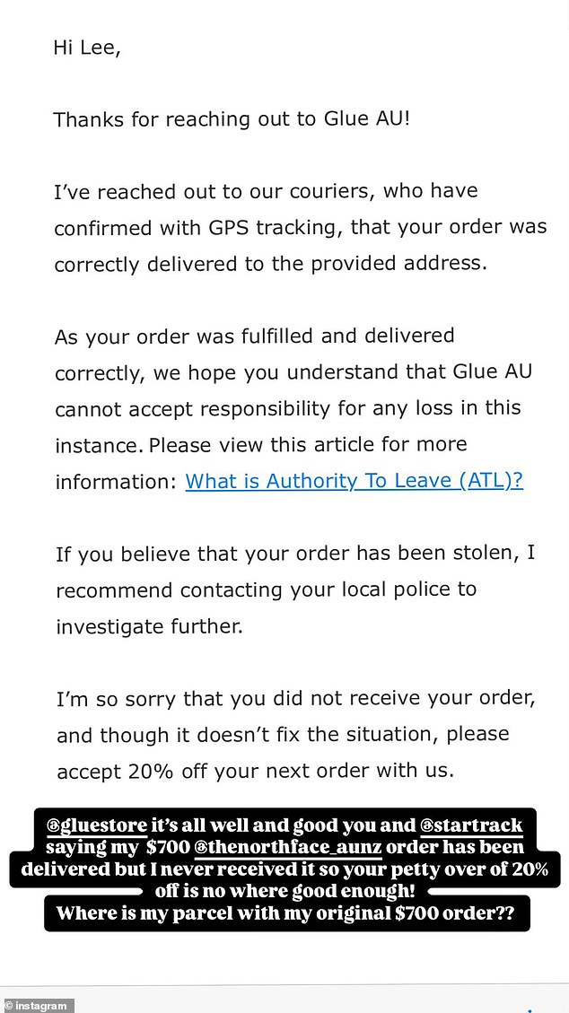 The former Bachelorette contestant, 43, ordered some North Face clothing from the retailer, but his delivery never arrived. Lee took to Instagram on Monday to vent his frustration, saying he was shocked by Glue's response