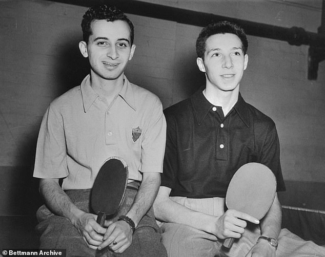 Reisman was an American ping-pong icon, winning the 1958 and 1960 U.S. Men's Singles Championship and the 1997 U.S. Hardbat Championship - pictured with Richard Miles in 1948