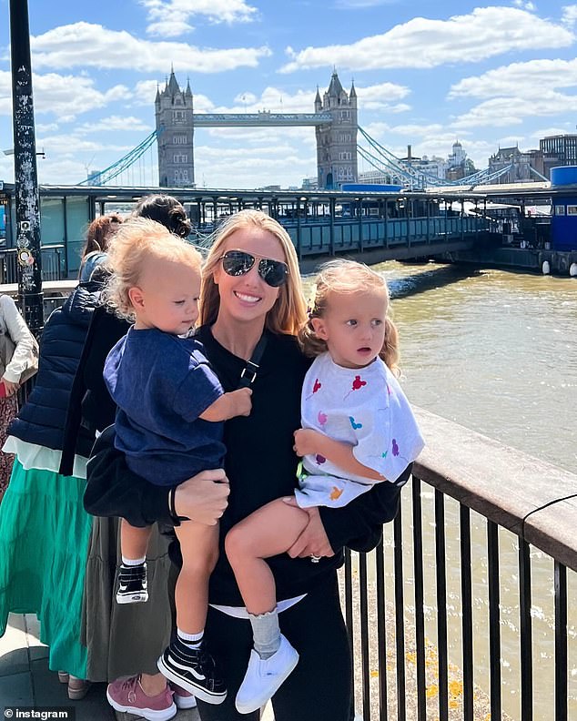 (From left) Bronze, Brittany and Sterling Mahomes are pictured along the banks of the Thames