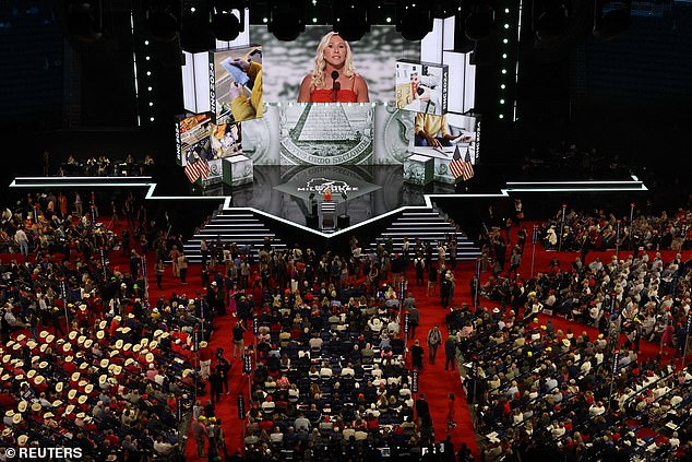 Rep. Marjorie Taylor Greene speaks during the first day of the convention. The list included Republicans who came of age under Trump and became known for MAGA messaging