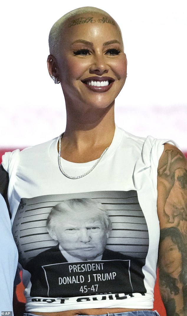 Amber claimed at the Republican National Convention that former President Donald Trump is 'the best chance we have to give our babies a better life' (Pictured on Sunday)