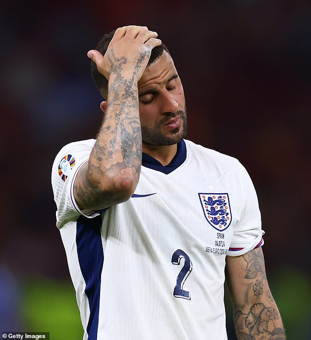 Kyle Walker looked devastated as England lost the 2024 Euro final to Spain