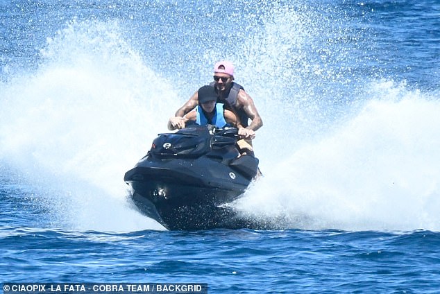 Victoria didn't let her husband have all the fun, as she later jumped on the jet ski and took her husband for a ride