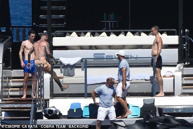 The family was seen chatting with the crew as their jet skis were being prepared