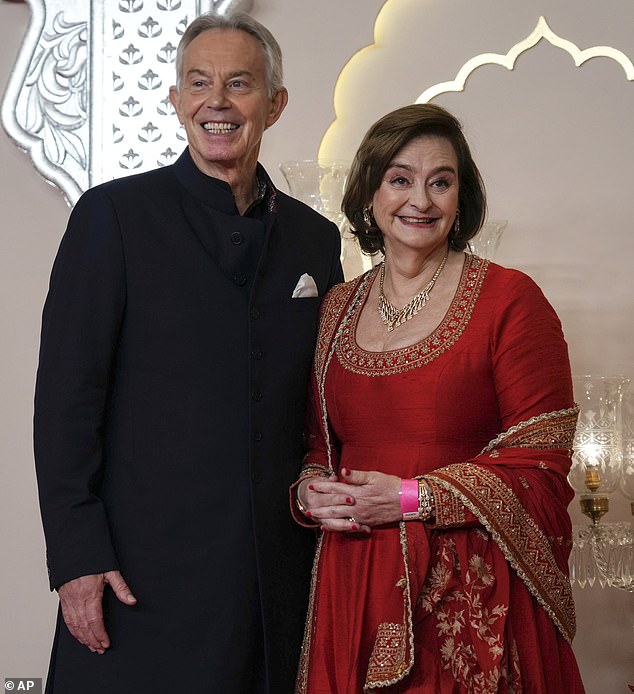 Cherie Blair was among the other guests who attended the wedding celebration (pictured with Tony Blair)