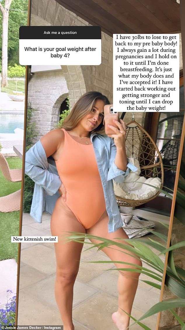 The singer-songwriter, reality star and entrepreneur revealed that she wants to lose '30 pounds to get back to her pre-pregnancy body'