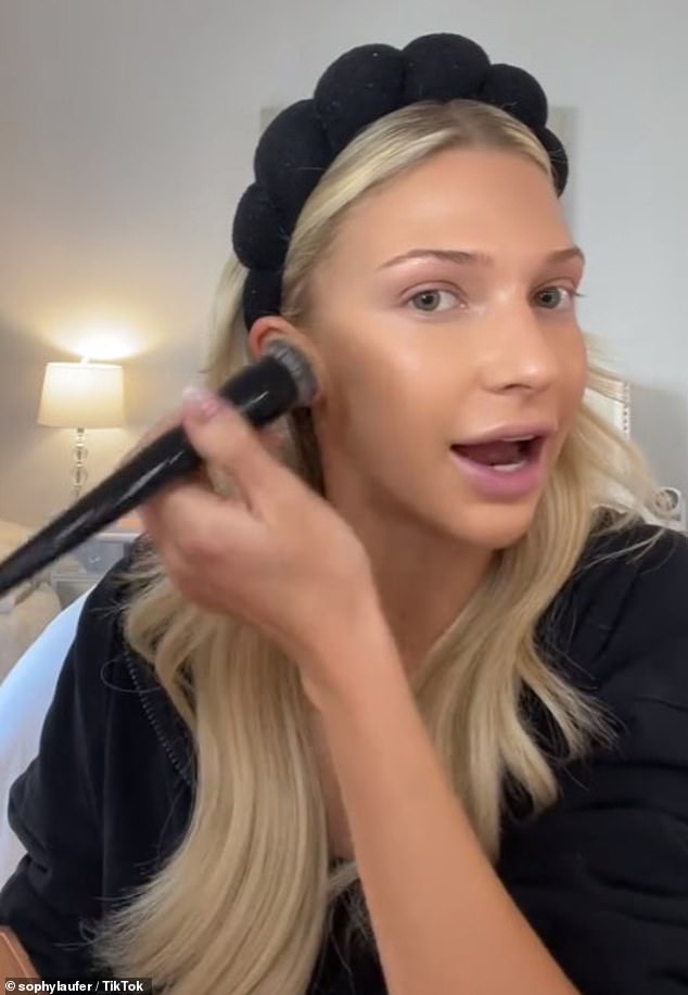 Laufer made sure to apply a little bronzer to the side of her forehead, explaining that she always likes to use a large brush because it helps the product settle into the skin and prevent any slippage.