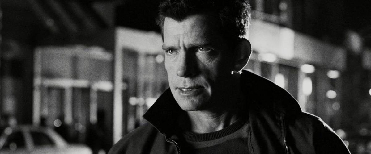 A black and white flashback of Flint Marko (Thomas Hayden Church) before he kills Peter Parker's uncle Ben in Spider-Man 3