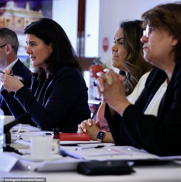 Jane Hume (left) is pictured with Jacinta Nampijinpa Price (centre) and Kerrynne Liddle at the hearing