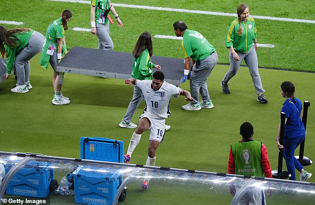 Bellingham swung at a drinks cooler after the final whistle in the match against England, which they lost 2-1