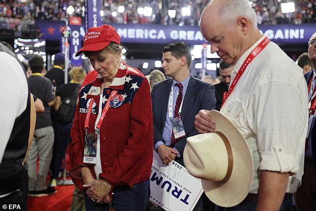 Delegates prayed on the floor of the GOP convention on a night when Trump appeared with a bandage over his injured ear