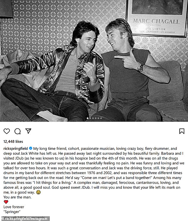 The Jessie's Girl artist shared his memories of his late friend and bandmate