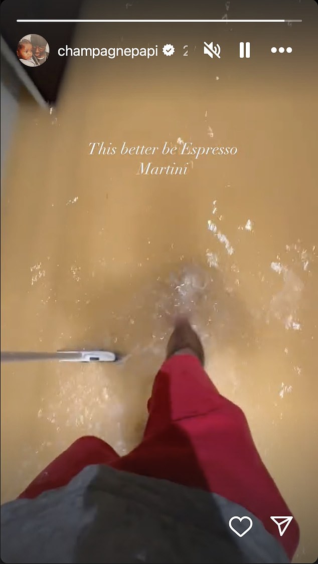 The 37-year-old rapper posted a clip to his Instagram Stories, seemingly from his perspective, in which he is seen wading through his luxurious dressing room with water up to his ankles.