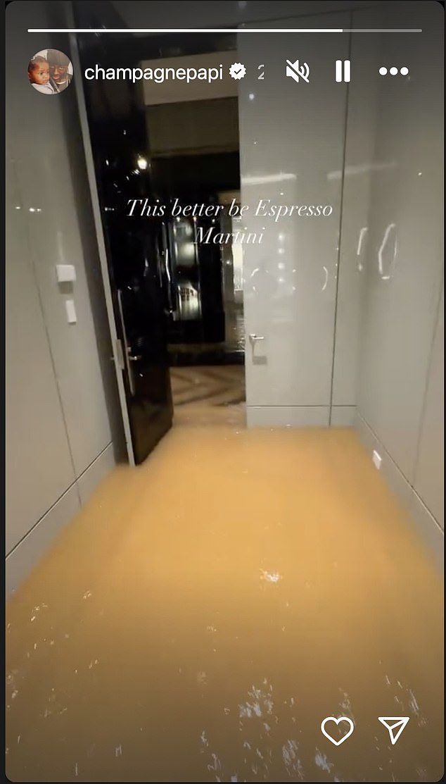 Drake showed his trademark humor by comparing the brown water to a coffee-flavored cocktail, captioning the clip: 