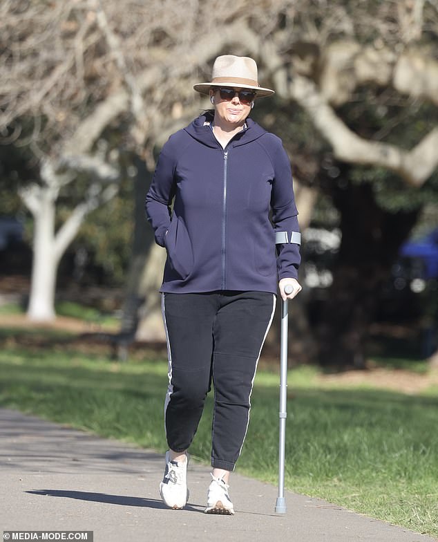 Her recovery appears to be going well as she was able to get back on her feet just weeks after undergoing hip replacement surgery at St Vincent's Private Hospital in Sydney.